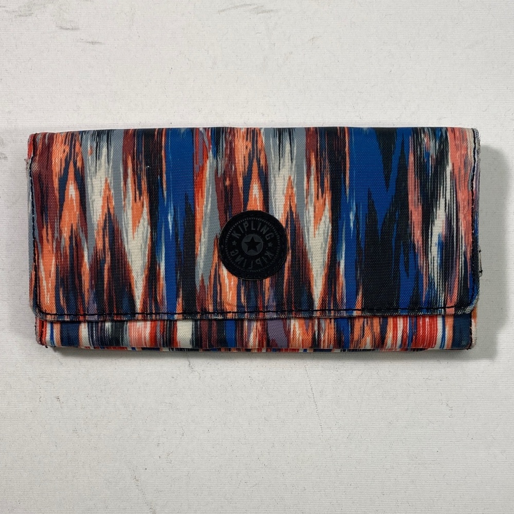 Kipling Fold-Over Wallet in Blue, Orange & White Ikat Print